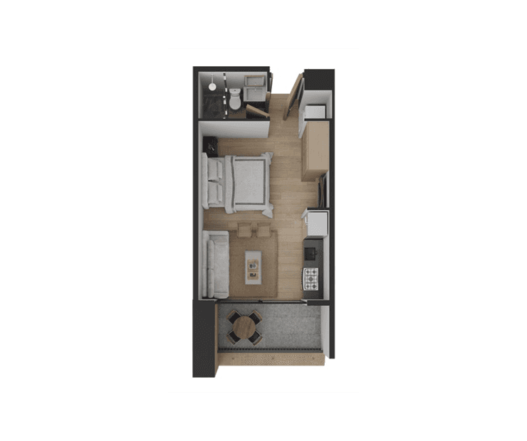 Planta arquitectónica que muestra la distribución de la recámara.