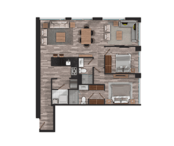 Distribución de departamento Be Grand 102 metros.