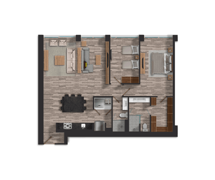 Plano de departamento de 125 metros con estancia amplia en Contadero, Be Grand.