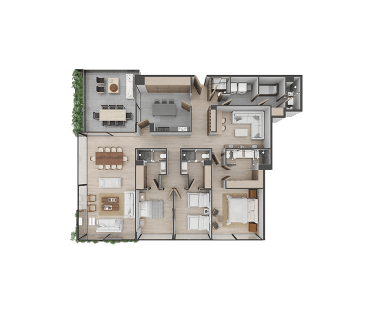 Planta arquitectónica departamento Be Grand 3 recamaras.