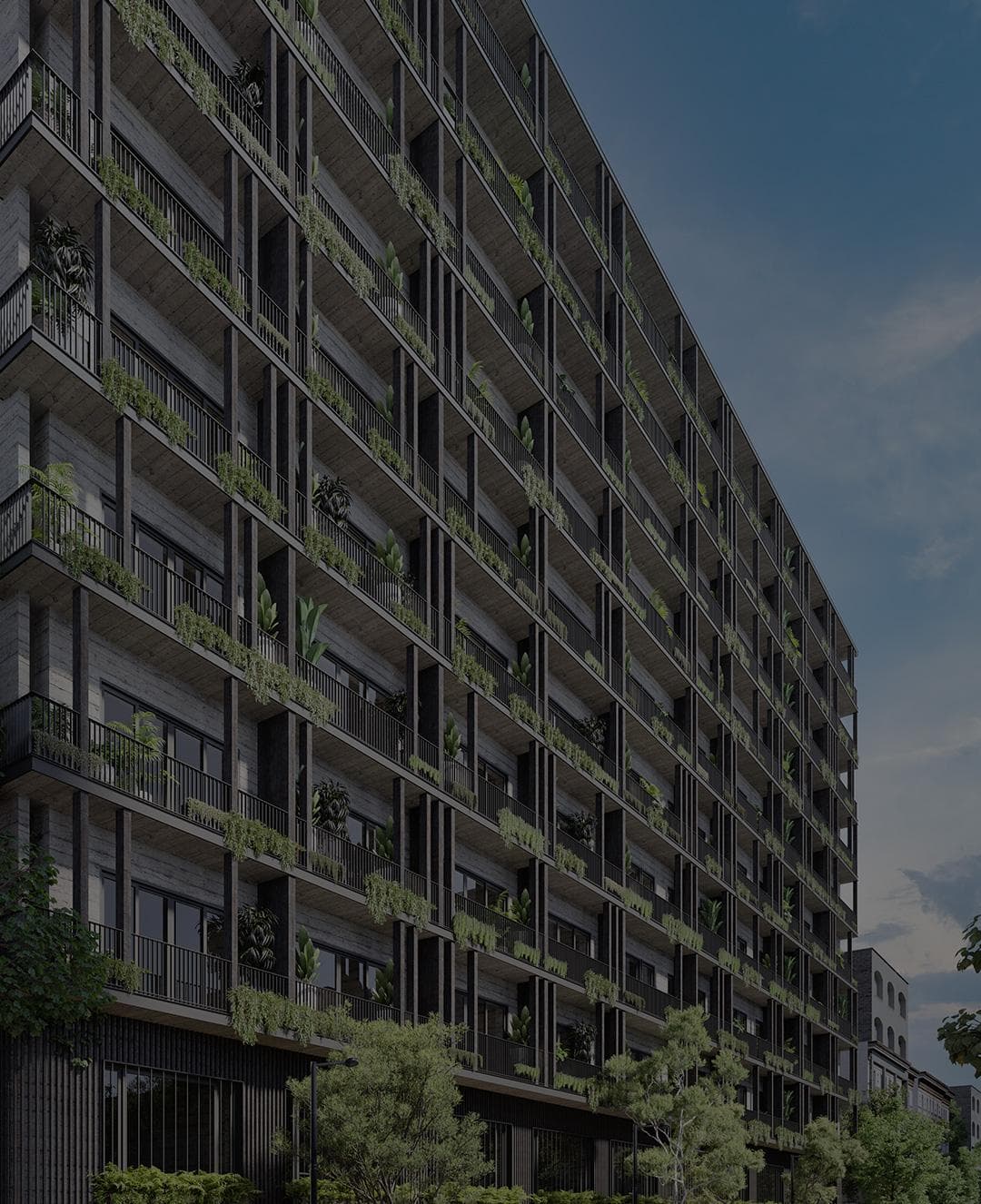 Vista exterior de torre residencial Be Roma, Ciudad de México.