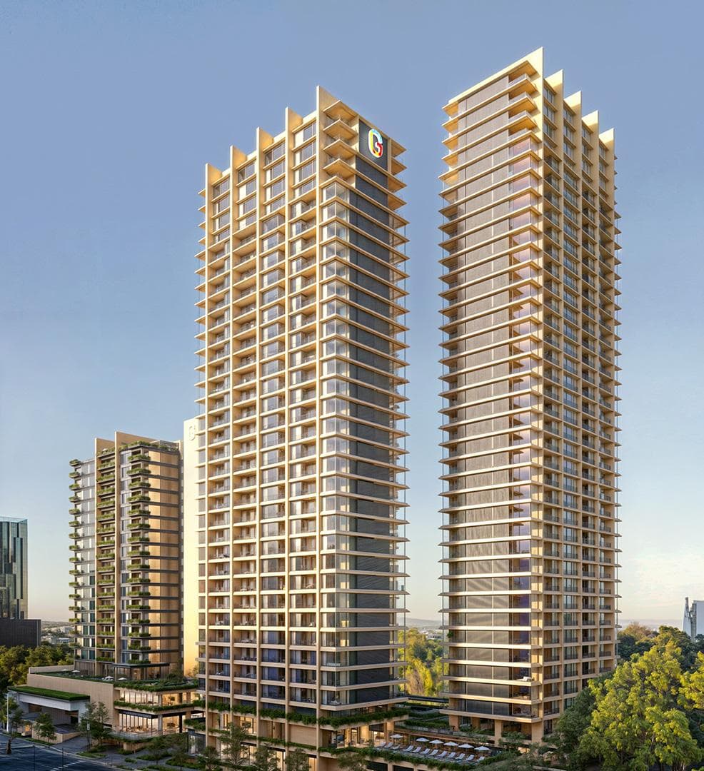 Edificio Be Grand Country Guadalajara: arquitectura moderna con acabados premium en la fachada.