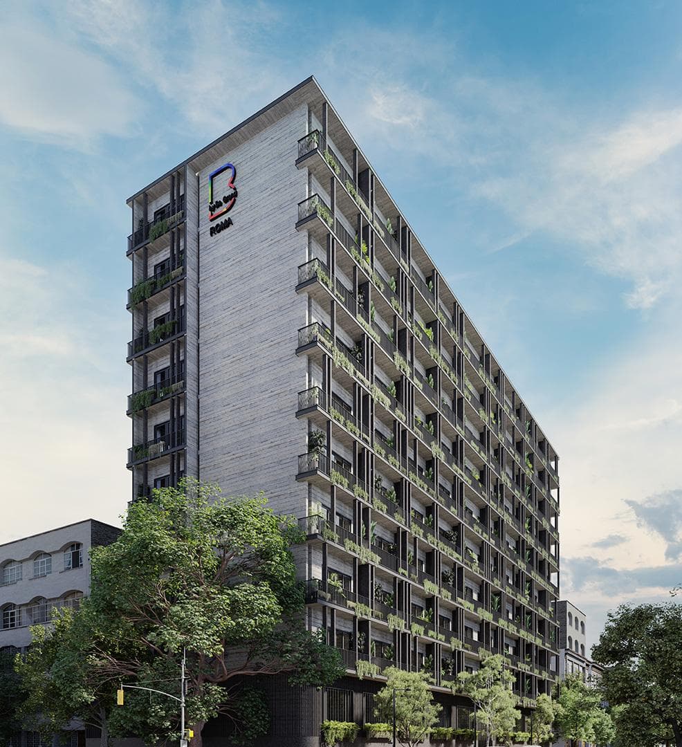 Arquitectura desarrollo inmobiliario Roma Be Grand, CDMX.