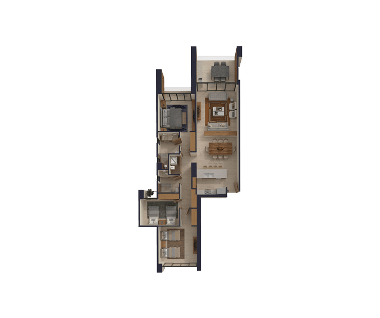 Planta arquitectónica departamento Be Grand Ocean 3 recámaras.
