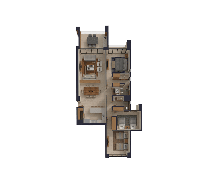 Planta arquitectónica departamento Be Grand 3 recámaras.