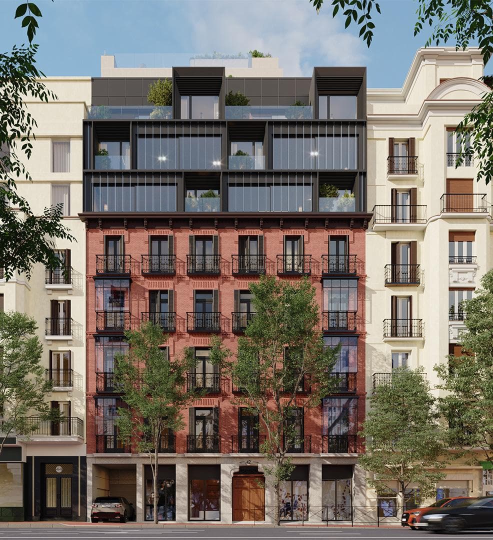 Vista exterior del conjunto residencial Be Grand Santa Engracia, Madrid, España.