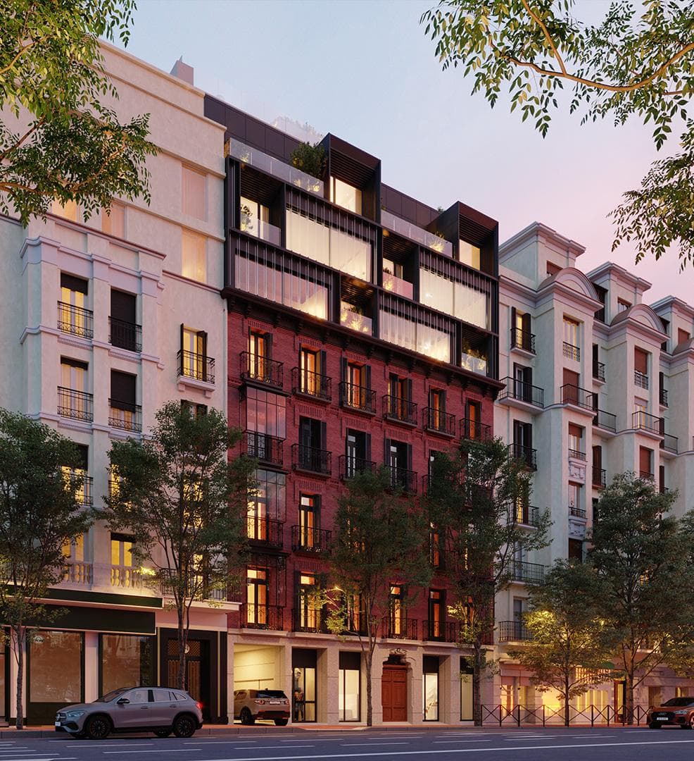 Conjunto residencial contemporáneo en Santa Engracia, Madrid, España.