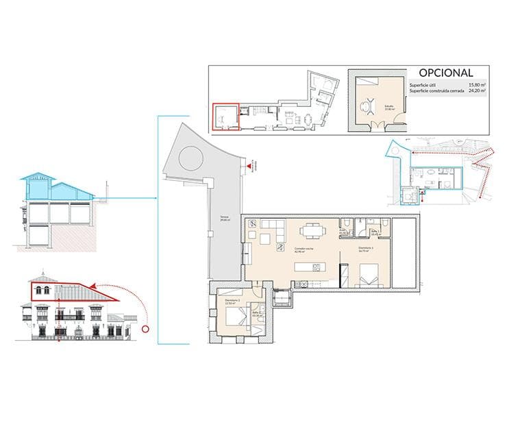Vista aérea del diseño interior de una vivienda de 2 recámaras en Be Grand El Limonar.