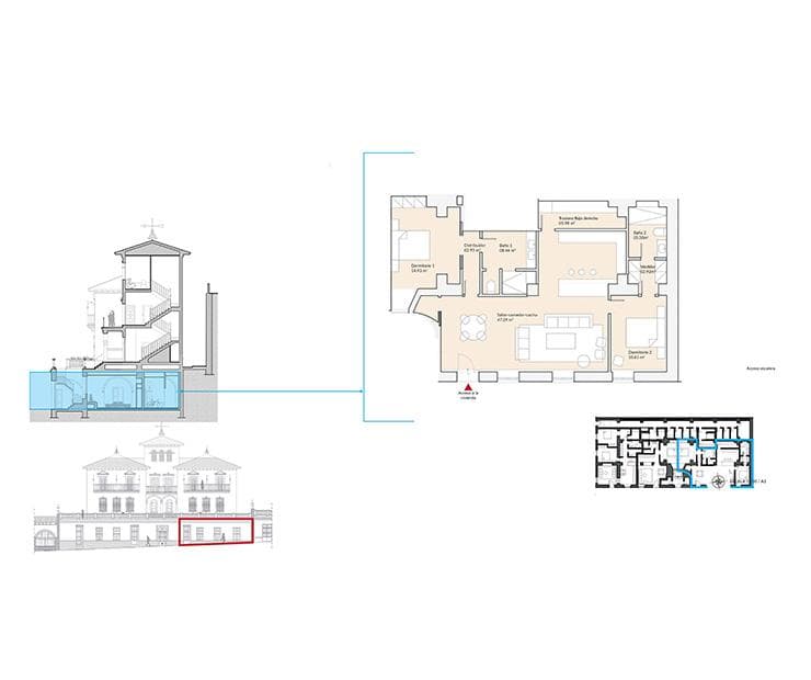 Superficie arquitectónica de una vivienda Be Grand de 2 recámaras.