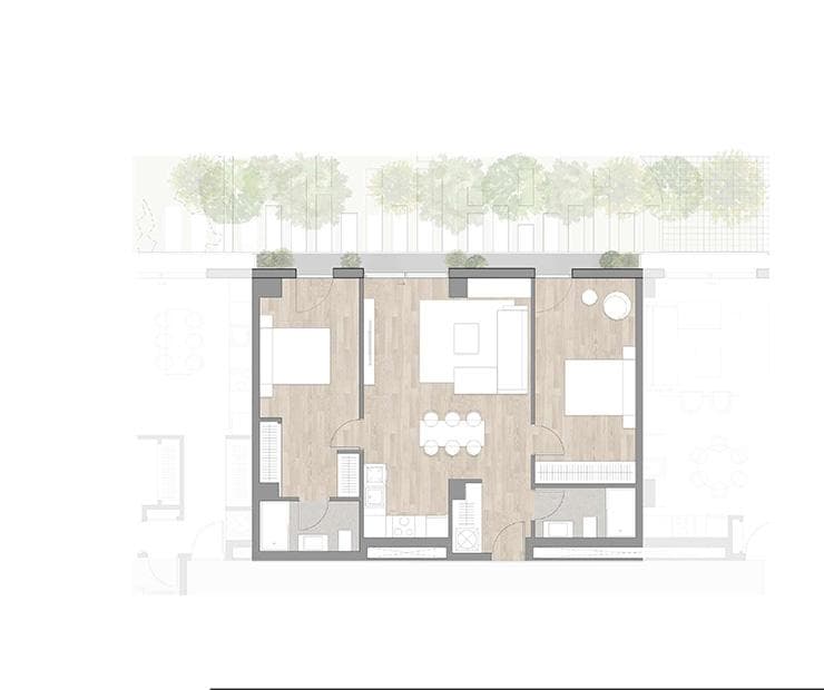 Superficie arquitectónica de vivienda Be Grand de 1 recámara.