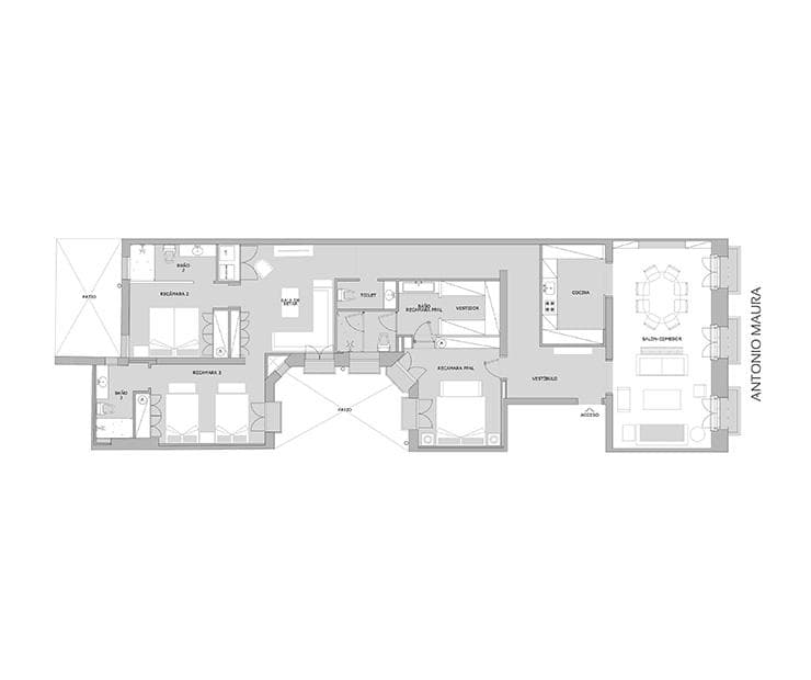 Planta arquitectónica de vivienda Be Grand Jerónimos de 3 recámaras.