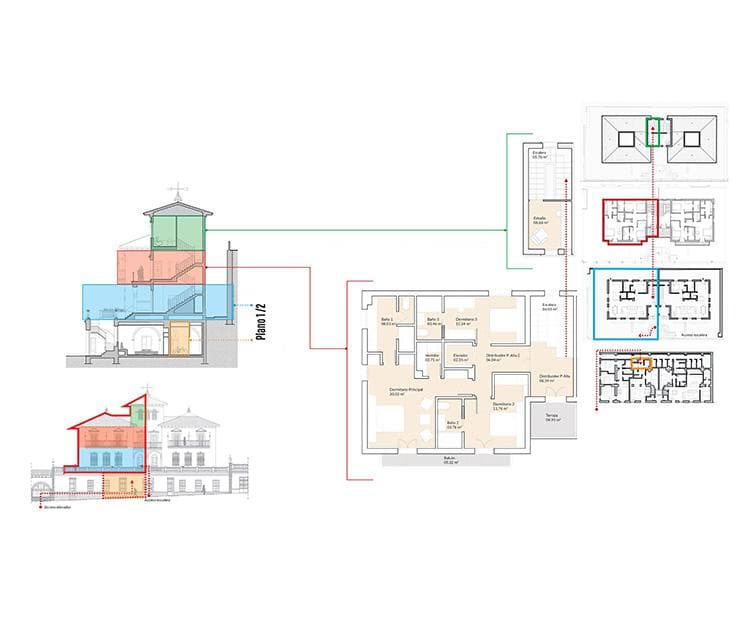 Plano de distribución de una vivienda Be Grand El Limonar de 4 recámaras.