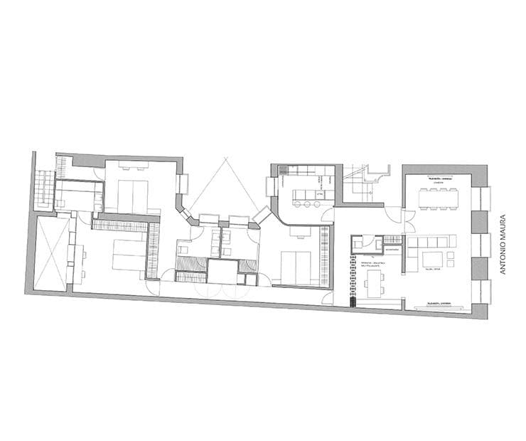 Planos de distribución de vivienda Be Grand Jerónimos de 3 recámaras.